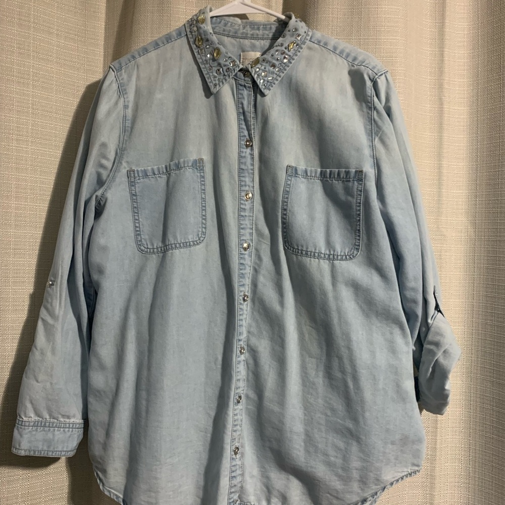 Embellished Light Blue Denim Shirt